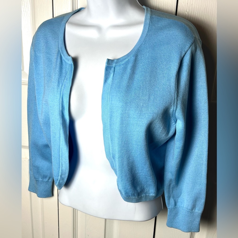 LILLY PULITZER Cardigan Sweater Open Blue Cropped Long Sleeve - Picture 4 of 9